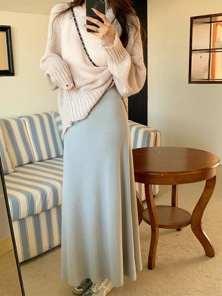 

ay Asymmetrical Hem A-Line Skirt Women's Mid-Length Summer New Sle Dra Ele Gentle Slimming Skirt by Yang Bubble