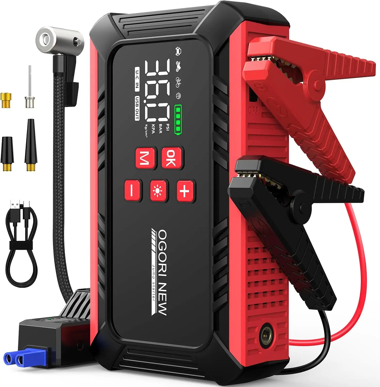 

7000A Jump Starter with Air Compressor, 21800mAh for All Gas/16.0L Diesel Engines, 150PSI Tire Inflator