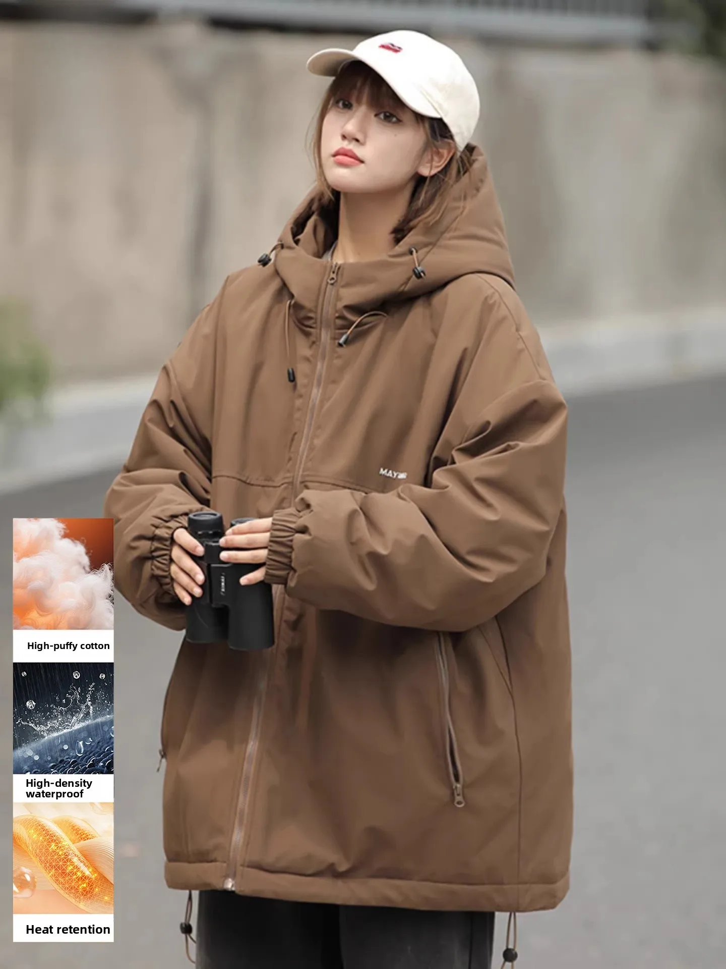 

TUCANO Spring 2026 Thiened Waterproof Cotton Jaet ex Casual Sle Hooded Zipper Closure Warmth Outdoor Coat for Couples