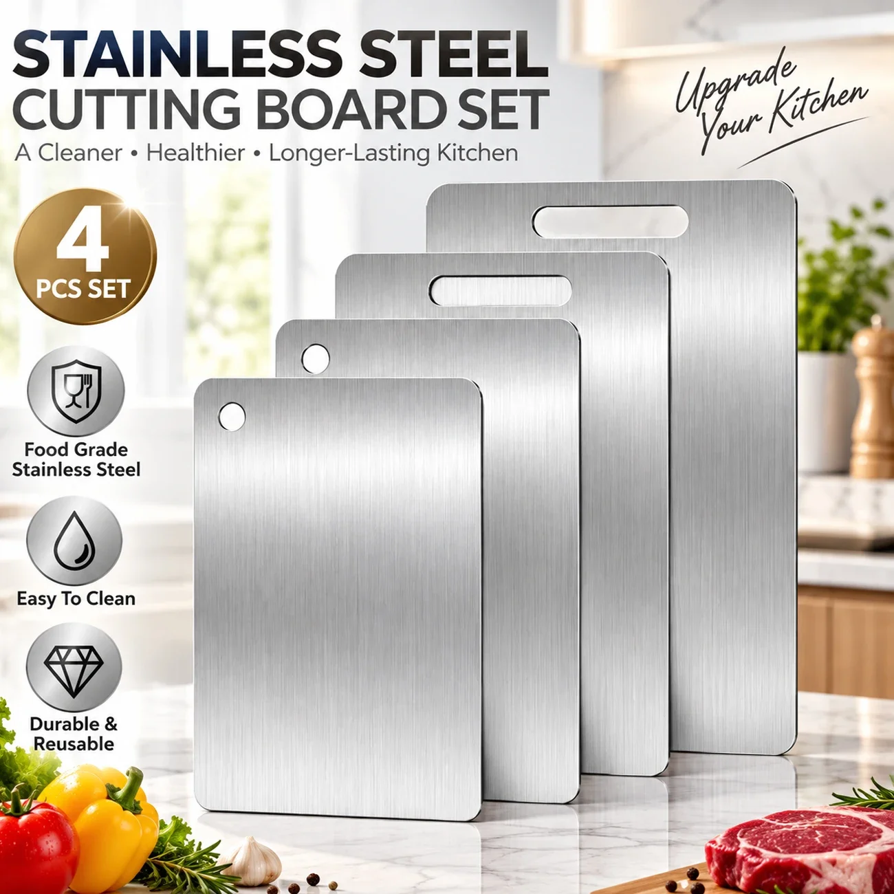 304 Stainless Steel Kitchen Cutting Boards Double Sided Multipurpose Larged Chopping Board for Household Kitchen Accessories