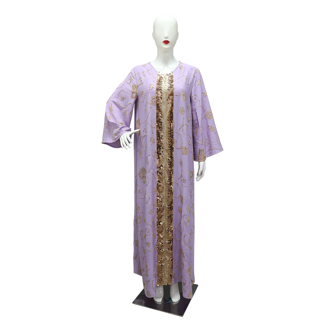 Elegant Muslim Dress Special Occasions Sequined Printed Fashion Jalabiya Kaftan Islam Vestidos Arab Long Robe Ramadan Morocco