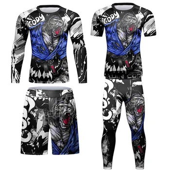 Homens mma boxe muay thai conjunto de compressão treino correndo rashguard treinamento fitness roupas esportivas treino ginásio terno do esporte