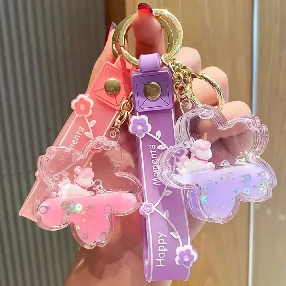 

Car Keychain Unicorn Cartoon Quicksand Bottle Bag Pendant Child Key Chain Accessories Anime Girl Car Decoration SchoolBag Gift
