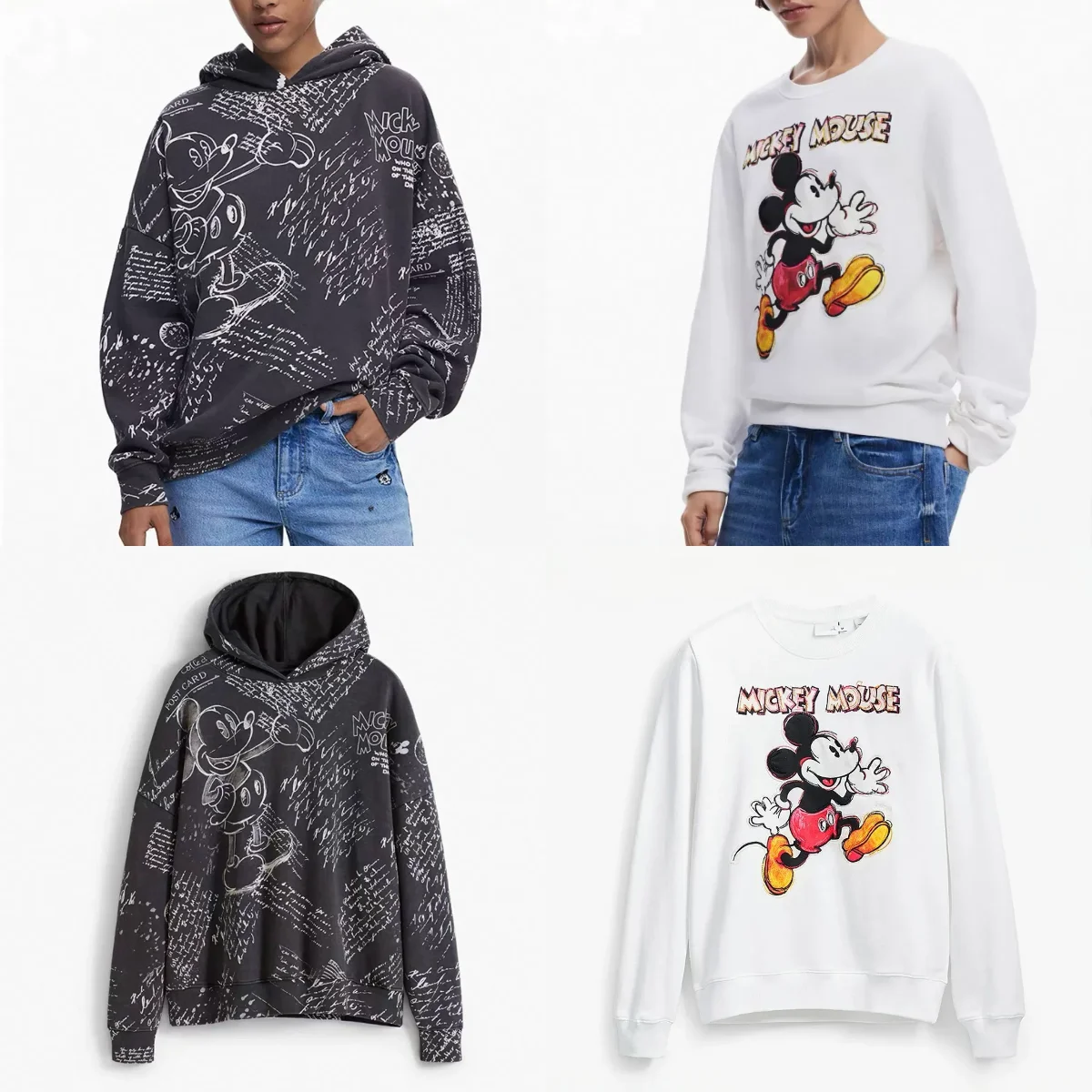 

Foreign Trade Spain Original Light Luxury Cartoon Printed Patch Embroidered Loose Round Neck T-shirt Hoodie for Women