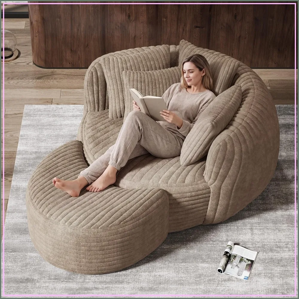 Oversized Chaise Lounge Chair with Ottoman 50.5 in W x 67 in D Light Camel