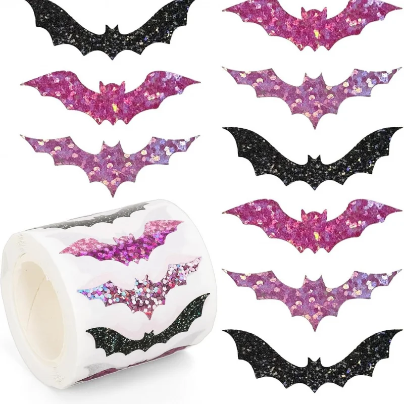 500 Stück/Rolle Halloween Laser Fledermaus Aufkleber, Aufkleber für Party-Geschenke, Dekoration, Notebook-Tagebücher, Scrapbooking-Aufkleber
