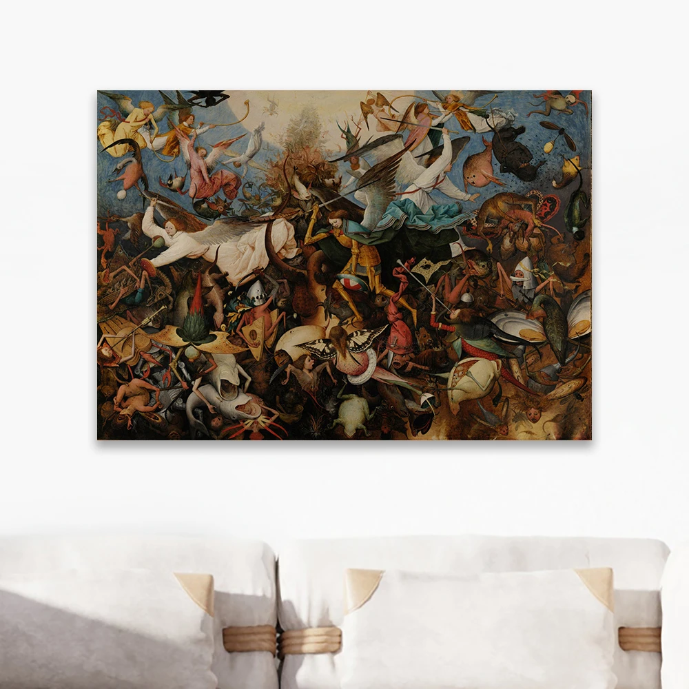 Pieter Bruegel the Elder Print The Fight Between Carnival and Lent Art Canvas Painting The Fall of the Rebel Angels Poster Decor