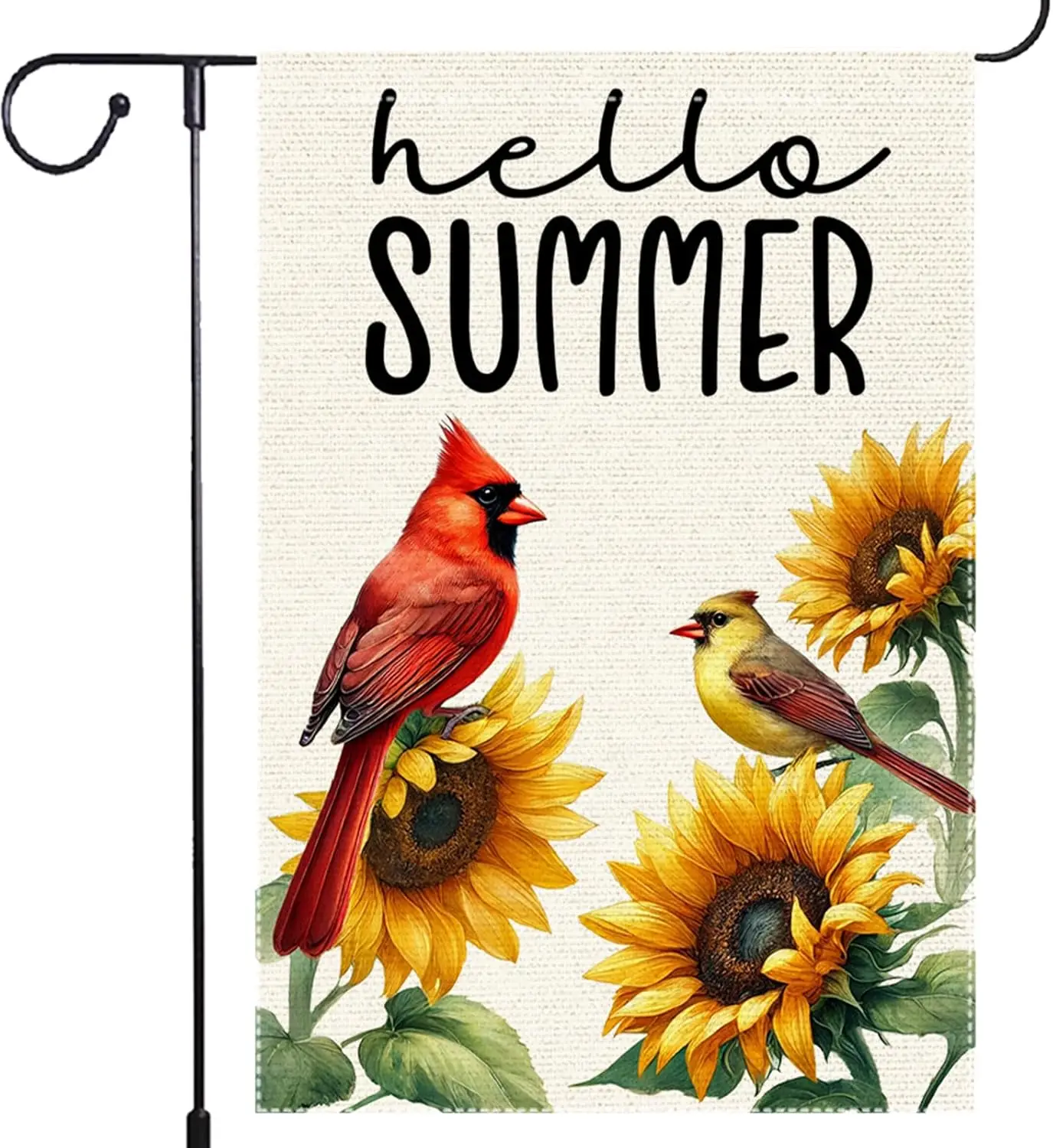 Hello Summer Garden Flag 12x18 inch Burlap Vertical Double Sided Cardinal Sunflowers Yard Lawn Patio garden flags for outsid EEZ
