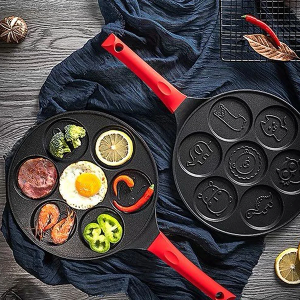 

Pancake Pan with Handle 7 Animal Molds Pancake Maker Pan for Kids Non-stick Stovetop Egg Frying Pan Cute Breakfast Griddle Pan