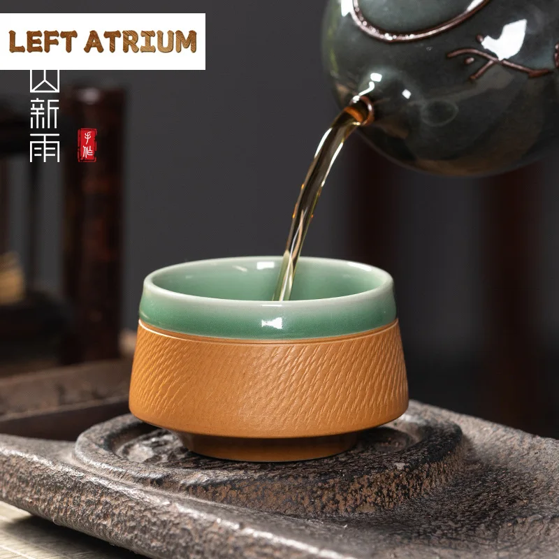 100ML Pure Handmade Jumping Knife Teacup Double Glaze Celadon Cup Aesthetic Tea Bowl Meditation Cup White Tea Drinkware Craft