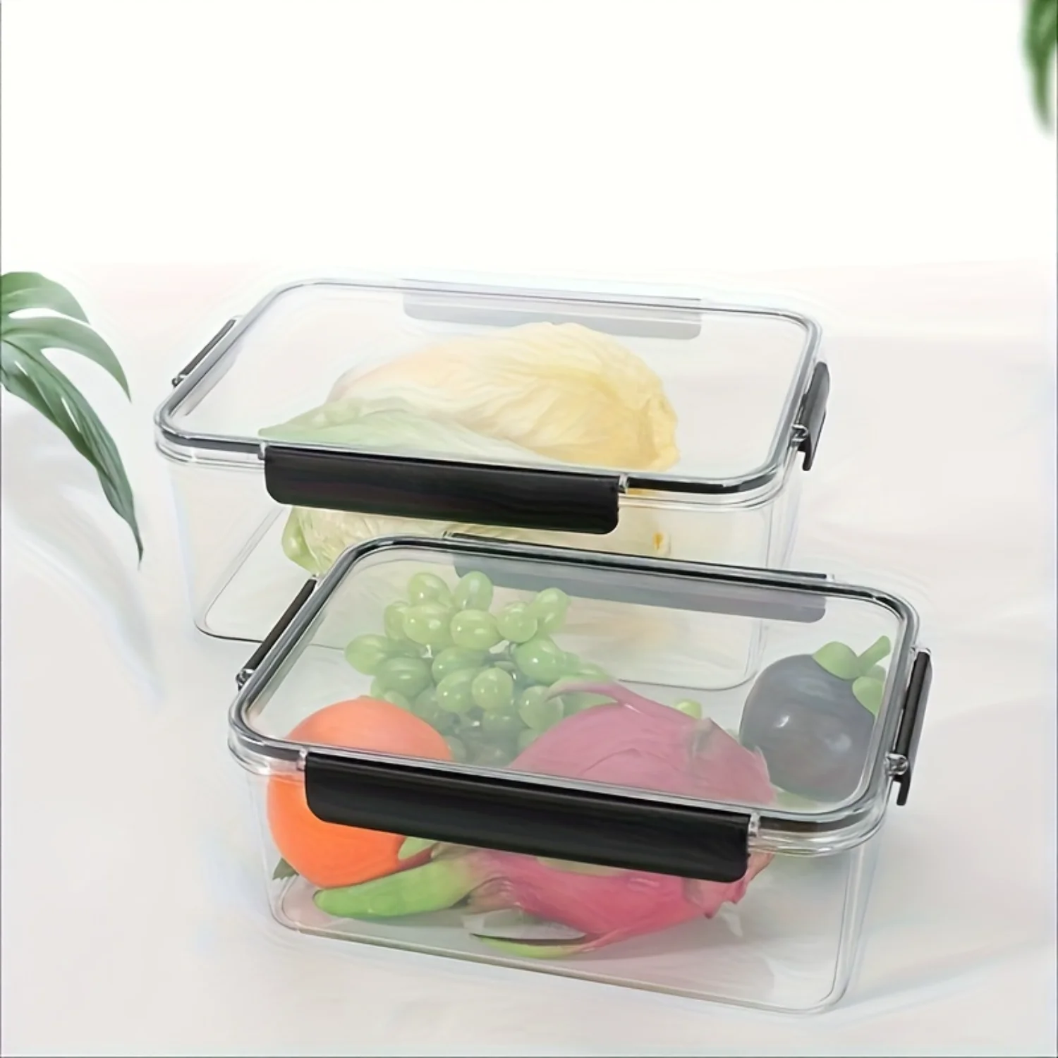 Container, Large Capacity Refrigerator Food Sealed Crisper, Multifunctional Transparent Plastic Box for Kitchen Organization - G