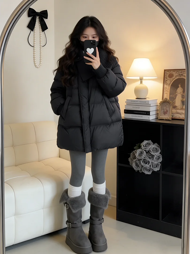 

Новинка: Женская теплая вязаная куртка средней длины из хлопка в корейском стиле для зимы