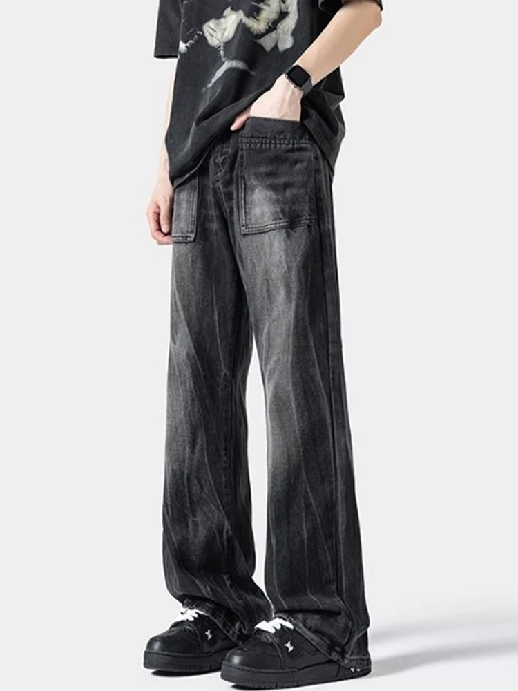 

Мужские джинсы с капюшоном в американском стиле ретро, модные свободные прямые длинные брюки High Street Vibe