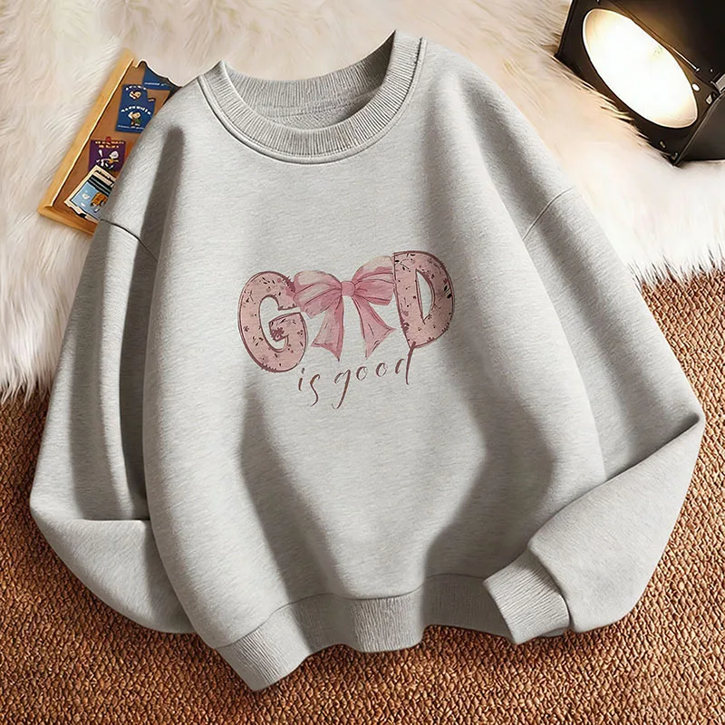 God Is Good with Bow Pullover Graphic Hoodie Kids Children's Sweatshirt Hoody for Boys Girls Autumn Winter Casual Hoodies