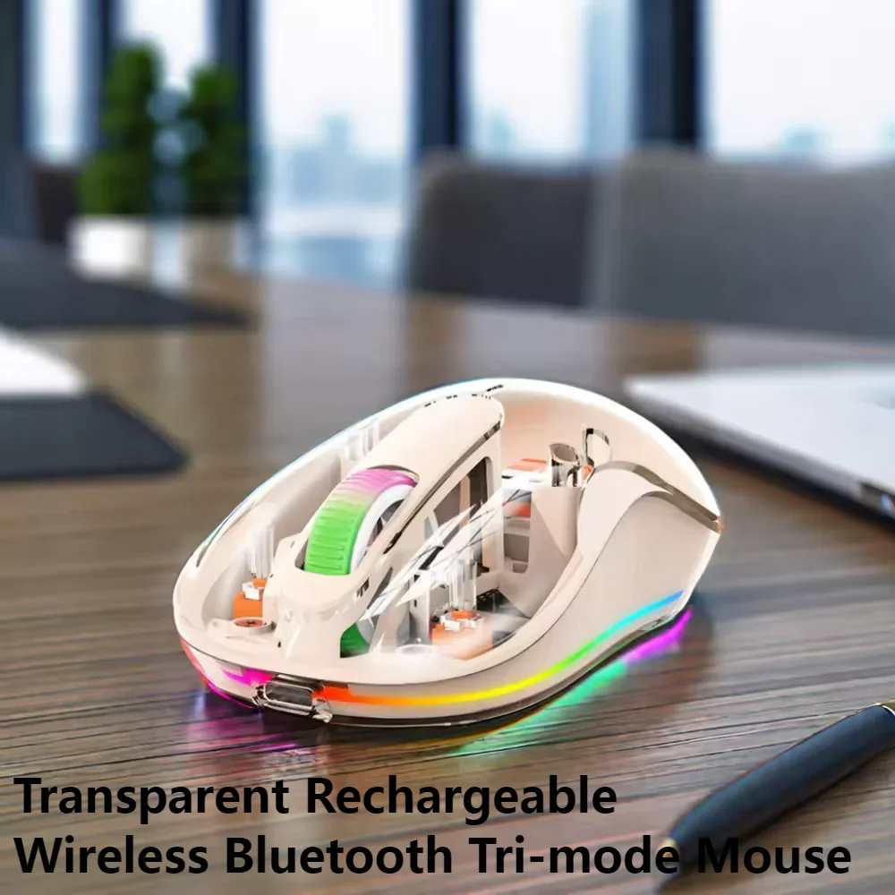 

Personalized Design Transparent Mute Button Rechargeable Mouse Wireless 2.4G Bluetooth Tri-mode Optical Ergonomics Mouse