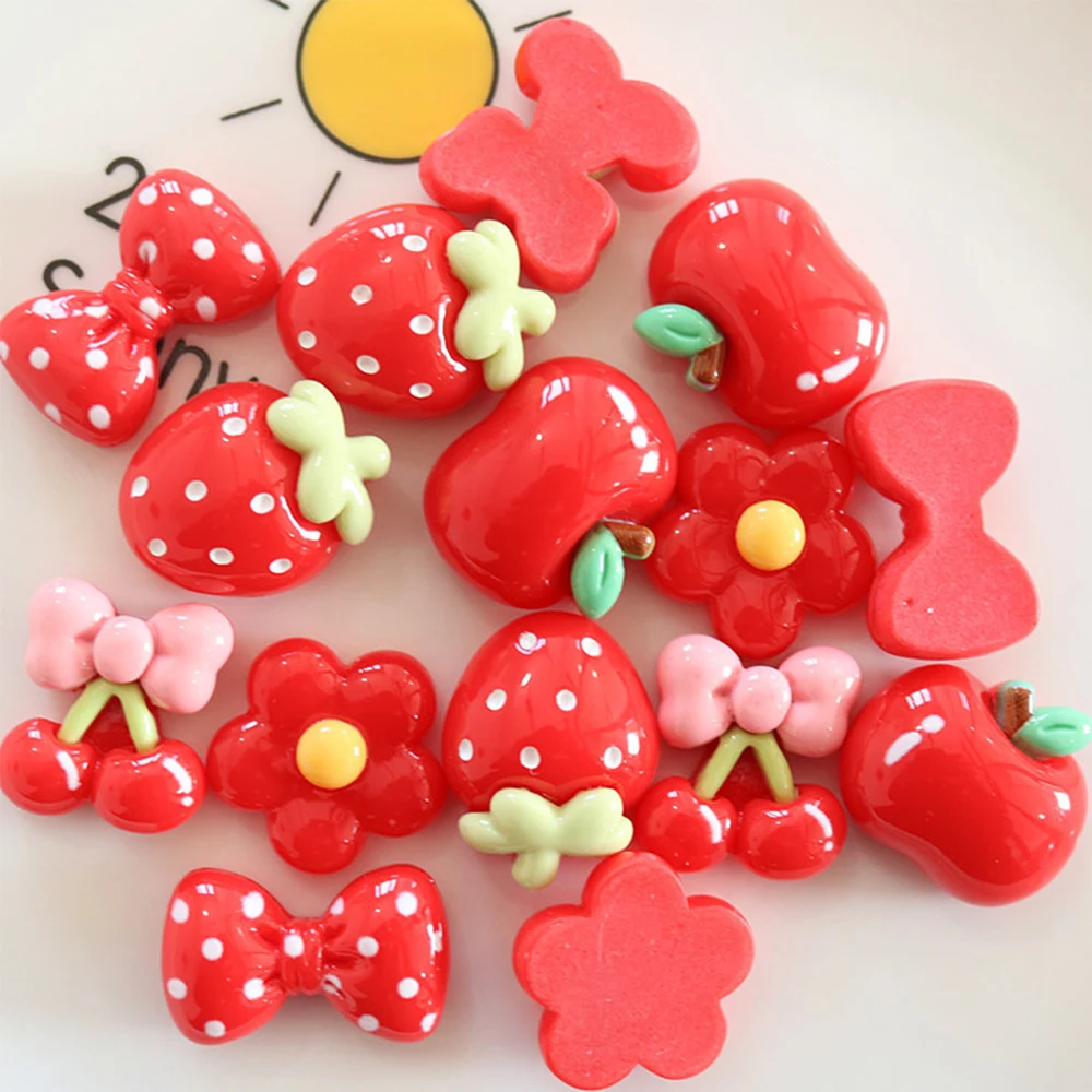 10PCS Red Apple Series Miniature Flat Back Resin Cabochons For Hairpin Scrapbooking DIY Home Decor Craft Accessories