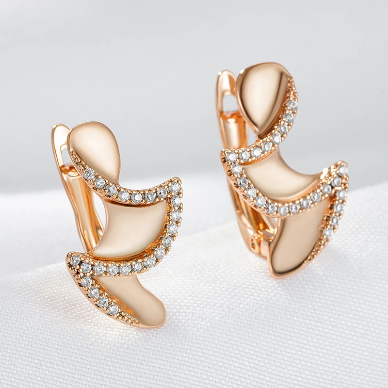 Wbmqda New Fashion 585 Rose Gold Color Geometric Drop Earrings For Women Trendy Zircon Accessories High Quality Daily OL Jewelry