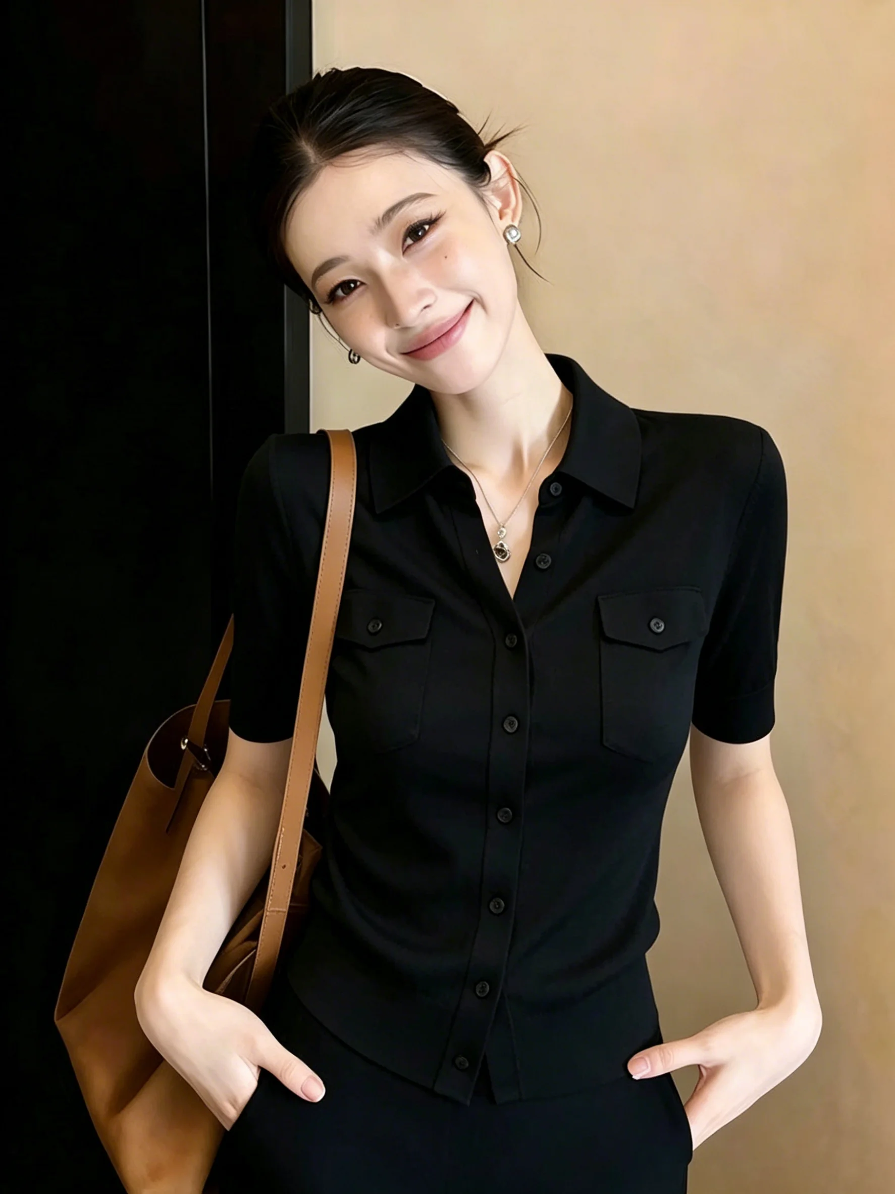 Dopamine Unique Beautiful Black  Neck Short Sleeve T-Shirt Women Summer Amazing Design Top Quality Material Universal Fit
