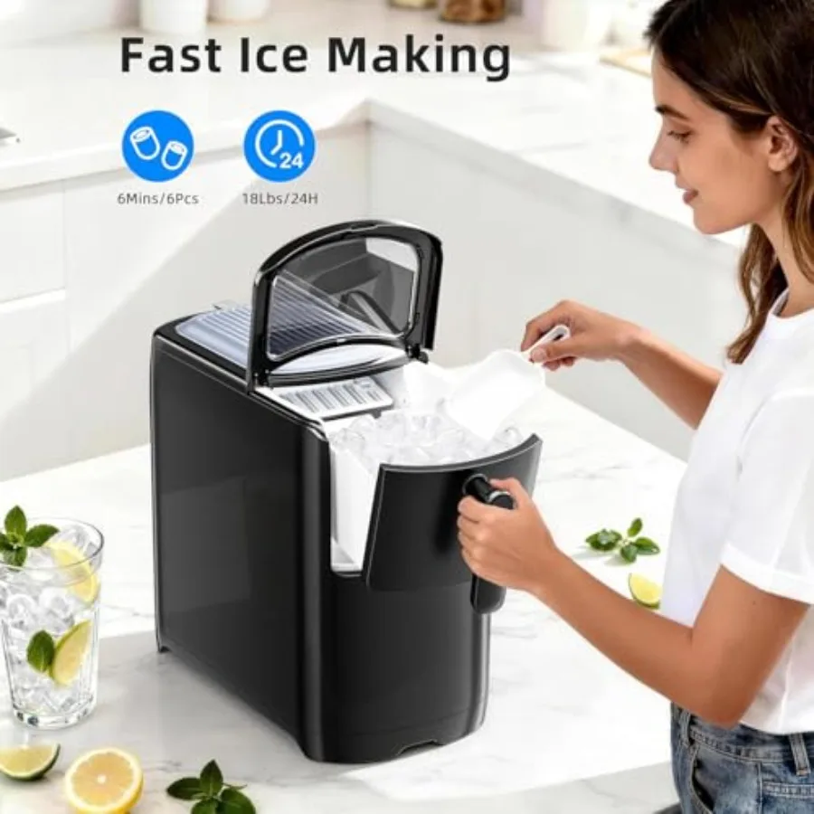Portable Ice Maker Countertop, Self-Cleaning Ice Machine with One-Touch Operation and Ice Scoop Included, for Home Kitchen Offi