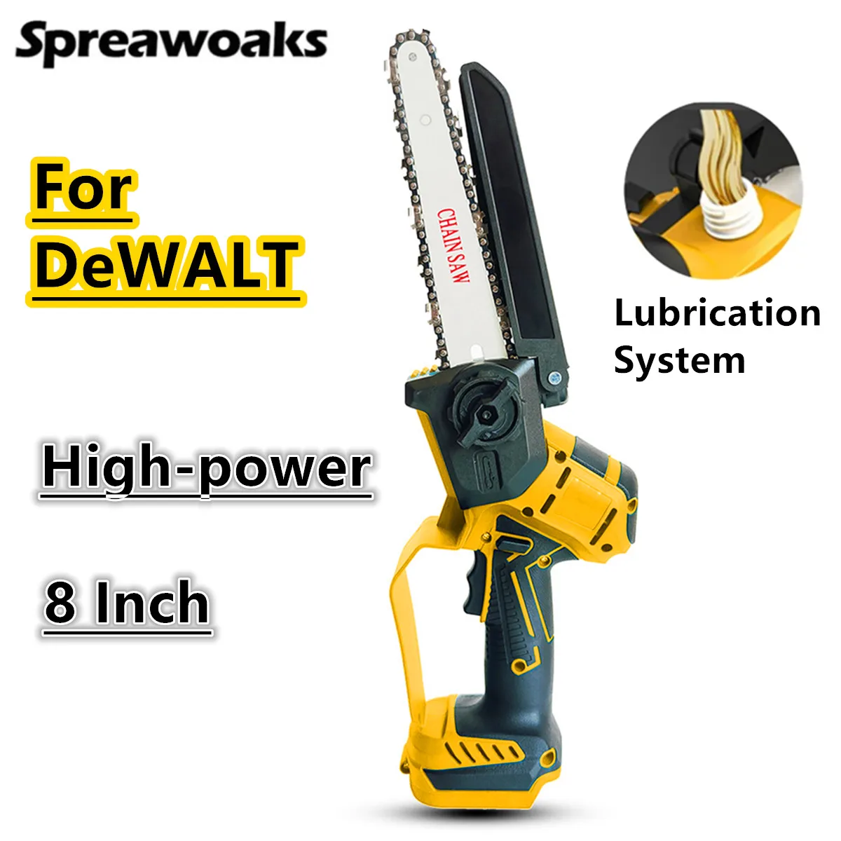 

Brushless Chain Saw 8 Inch Lubrication System High-power Electric Chainsaw Safety Hand Guard Power Tools For DeWALT 20V Battery