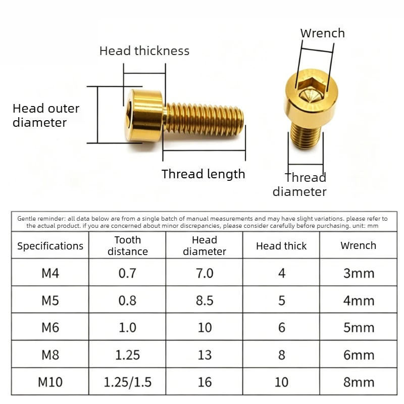 10Pcs M4 M5 M6 M8 Titanium Alloy Hexagon Socket Bolts DIN912 8-60mm Cylinder Head Screws And Bolts Motorcycle Modification Bolts