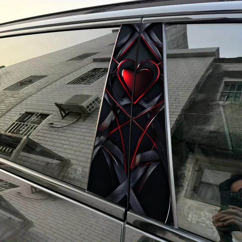 

2 pieces, B-pillar car stickers Red heart centerpiece Protective film, suitable for all vehicle models