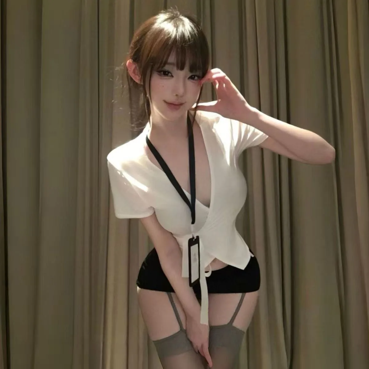 Sexy Secretary Lingerie Set Women Office Uniform Outfit V‑Neck Wrap Blouse Mini Bodycon Skirt Lanyard Role Play Uniform 2026 view 3