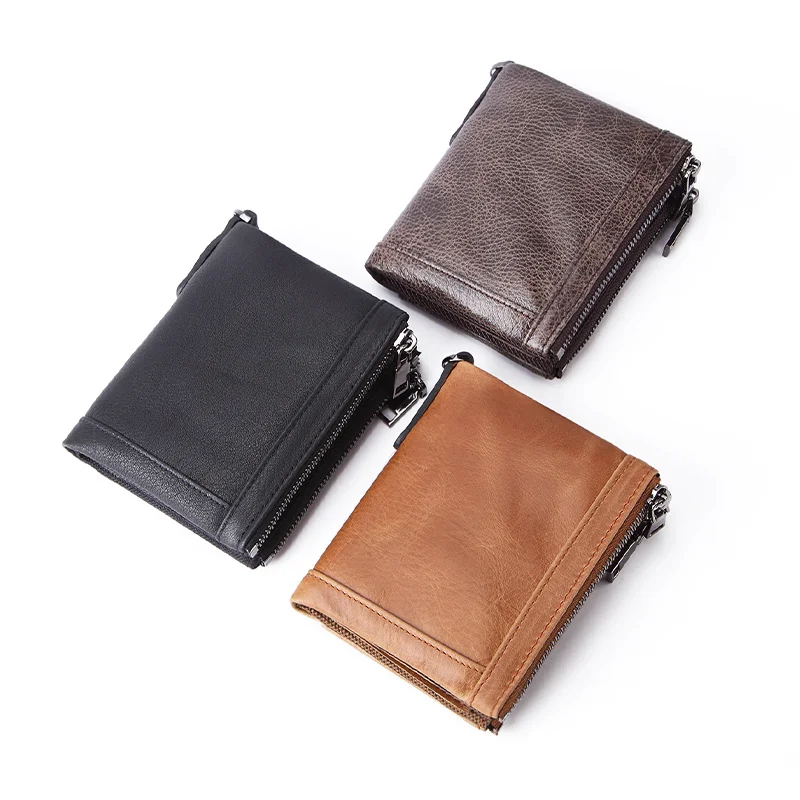 Men\'s Coin Purse Wallet Fashion RFID Blocking Man Leather Wallet Zipper Business Card Holder ID Money Bag Wallet Male