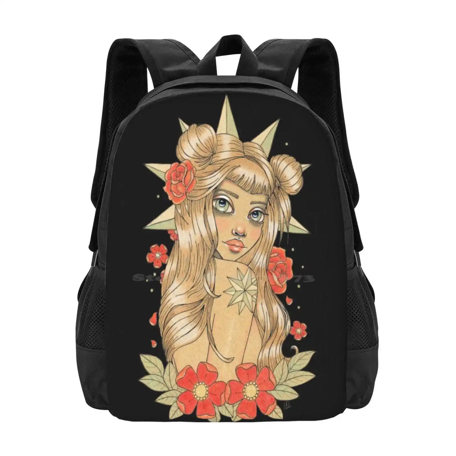 La Estrella Pattern Design Bagpack School Bags Star Loteria Lea Barozzi Up Tattoo Pop Surreal Big Eye Girl Cool Sexy Roses Low