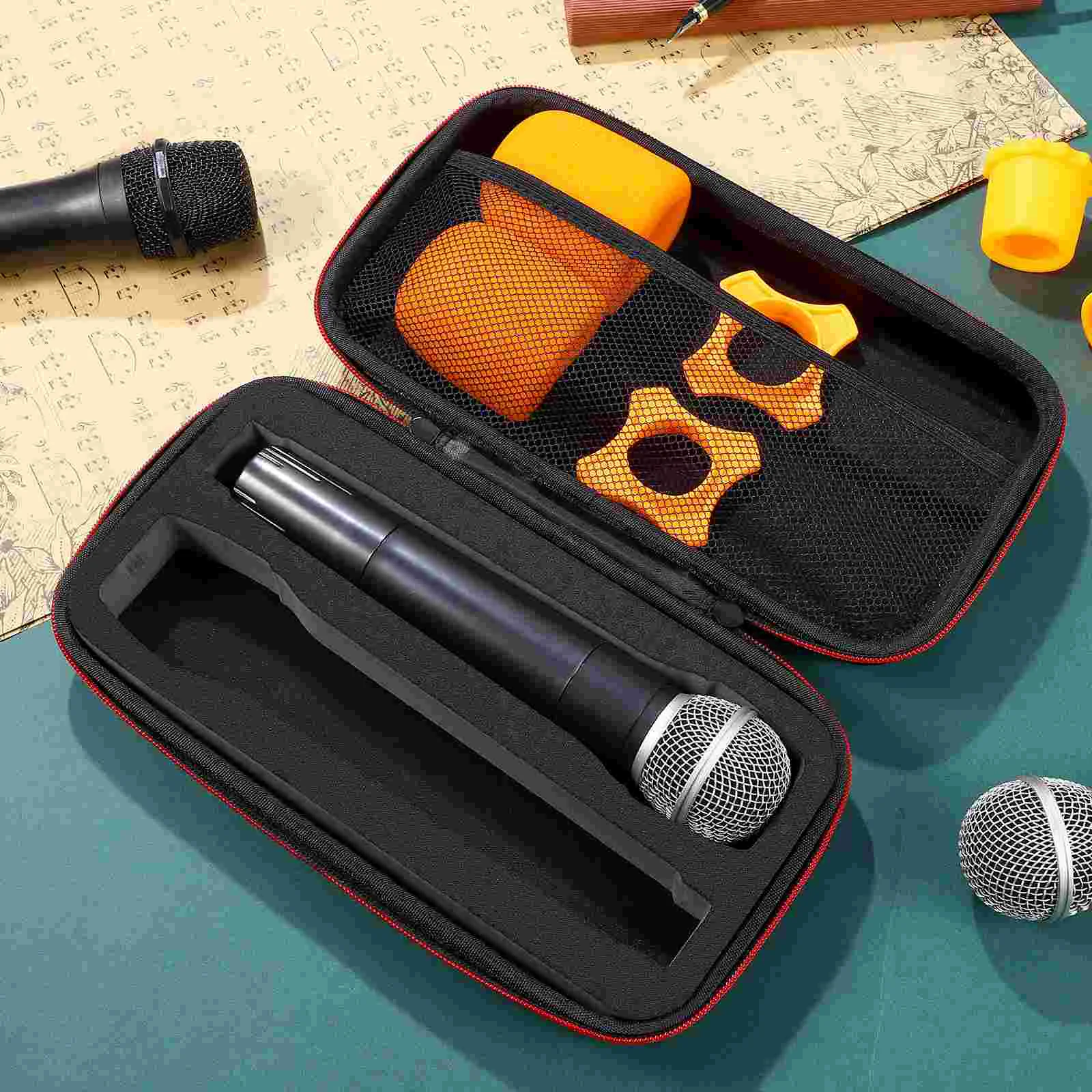 Microphone Bag Storage Case with Sponge Protective for Batteries Anti-fall Zipper Padded Handle