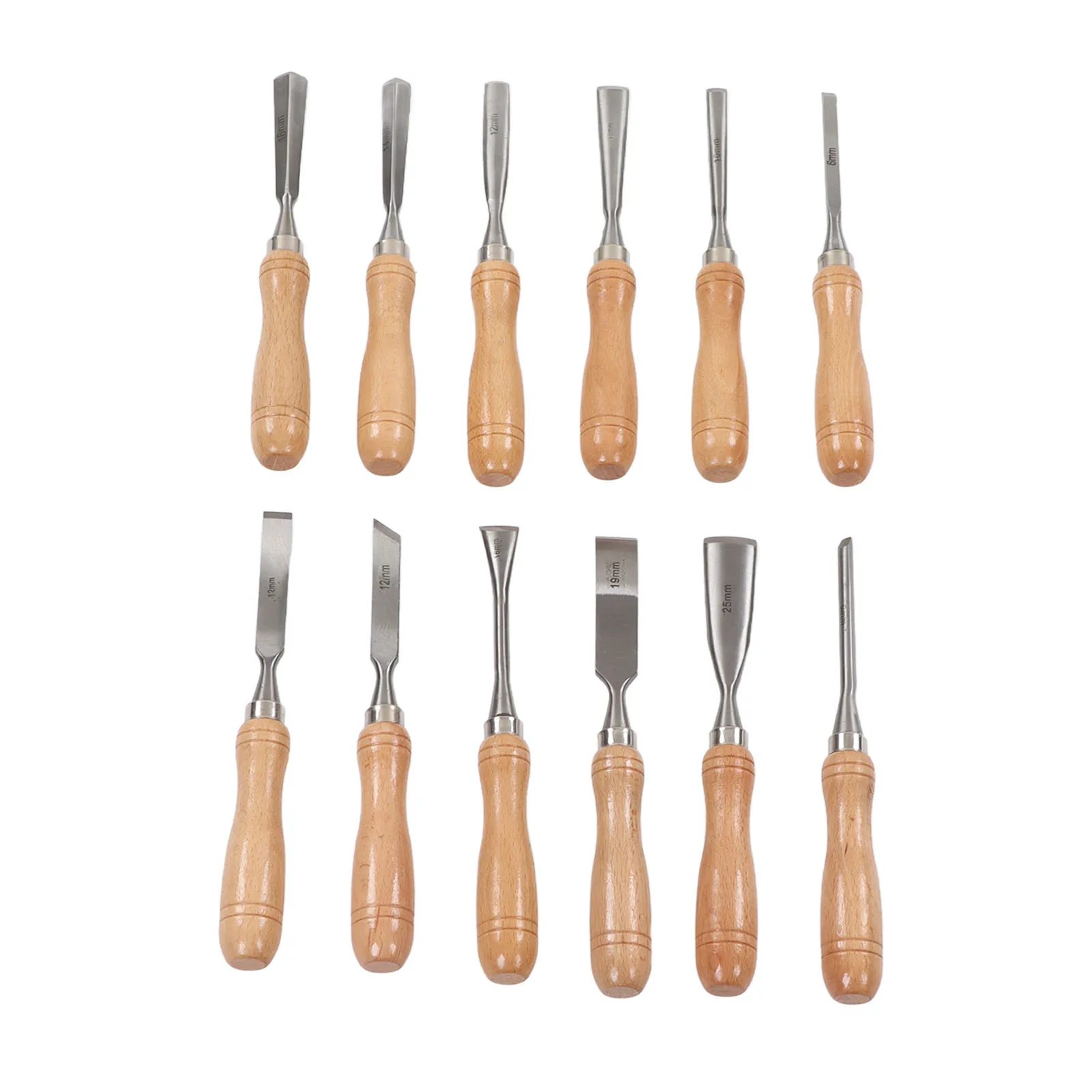 12Pcs Hand Chisels Beech Handle Carbon Steel Blade Incisive Carving Chisel Kit for Woodworking Hand Chisels Wood Carving Chisels