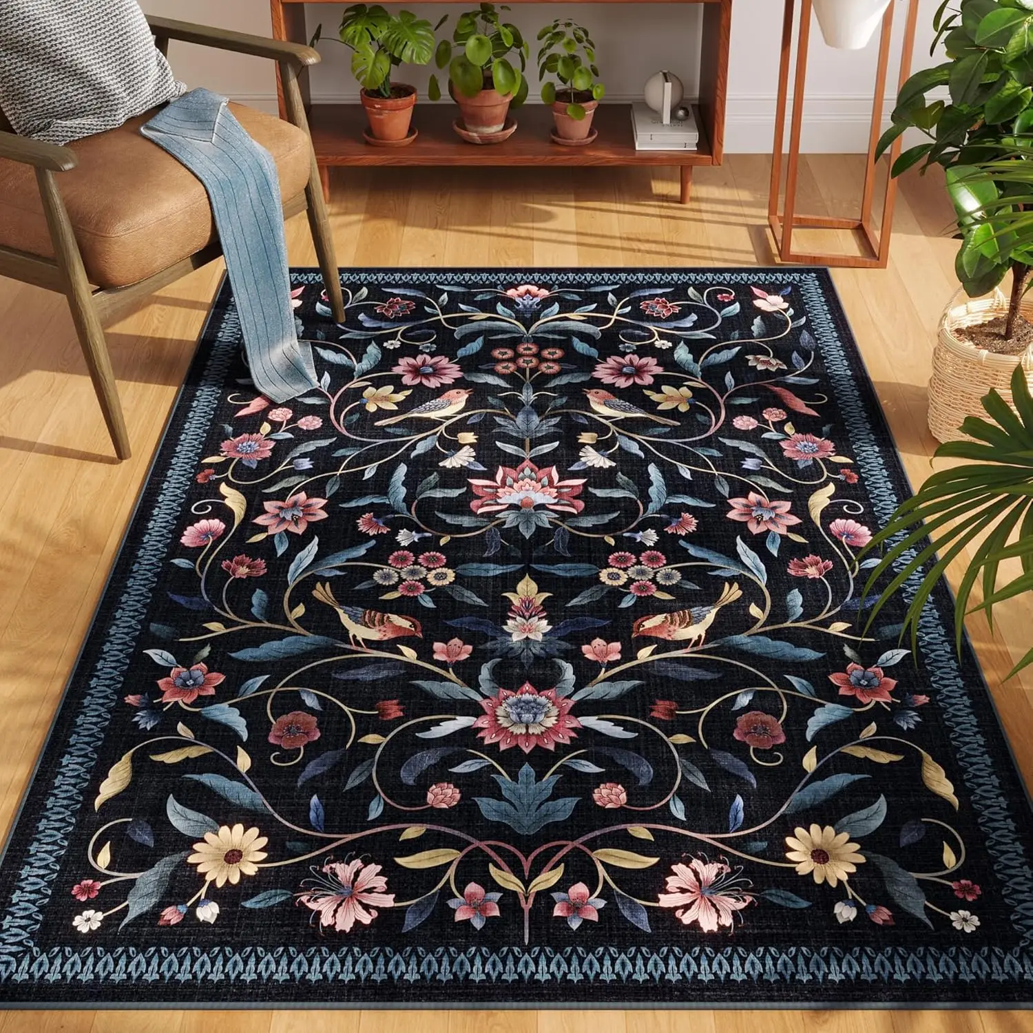 

Винтажный ковер с цветочным принтом-медальон, нескользящий коврик, который можно стирать в машине, мягкий ковер с низким ворсом для входа, гостиной, комнаты для девочек/мальчиков