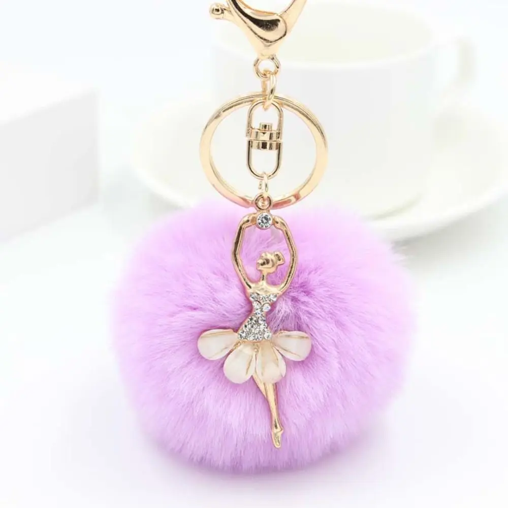 Women Trinket Pompom Key Ring Ballet Angel Girl keychain Fake Fur Key Chain Little Angel Car keychain Fur Ball Keyring