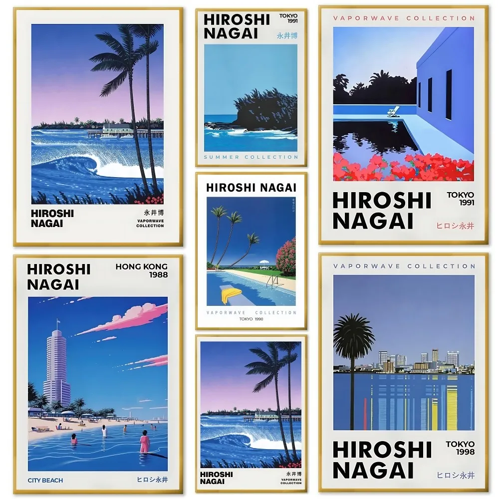 

Hiroshi Nagai Vaporwave Japan Beach City Summer Poster Home Living Room Bedroom Bar Cafe Art Decor