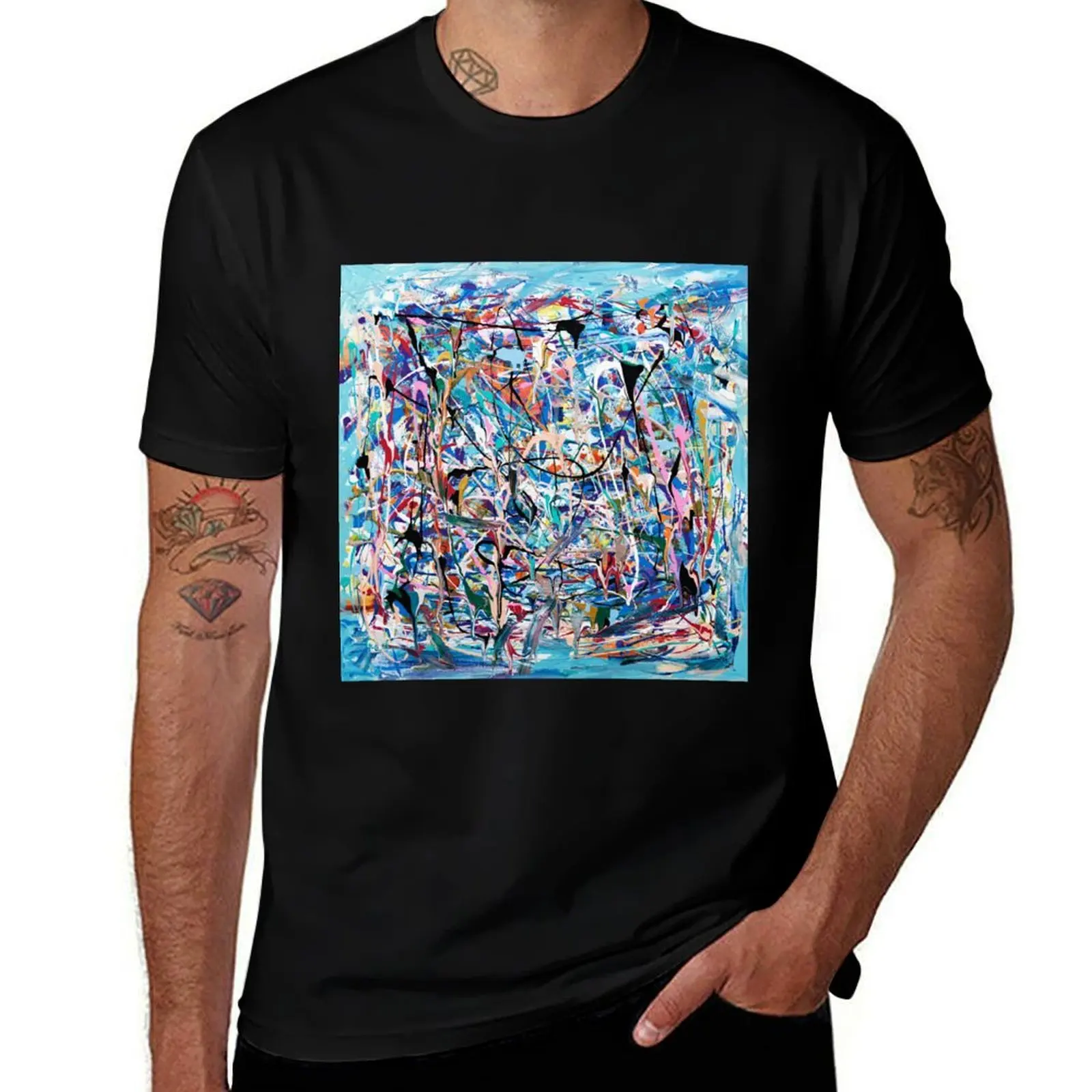 Blue Composition T-Shirt Water Resistant Casual T-Shirt