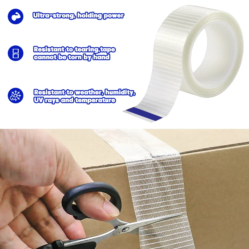 Heavy-duty Fiberglass Adhesive Tape Super Strong Mesh Fiber Tape Transparent Packaging Wrap Fixed Fiberglass Tape 25M