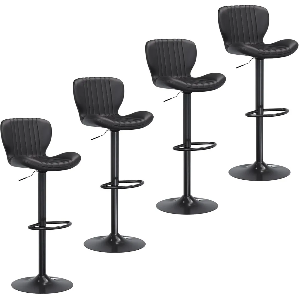مقاعد بار جلدية قابلة للتعديل بارتفاع عداد، مقاعد بار حديثة، مجموعة كراسي جزيرة مكونة من 4 قطع للمطبخ