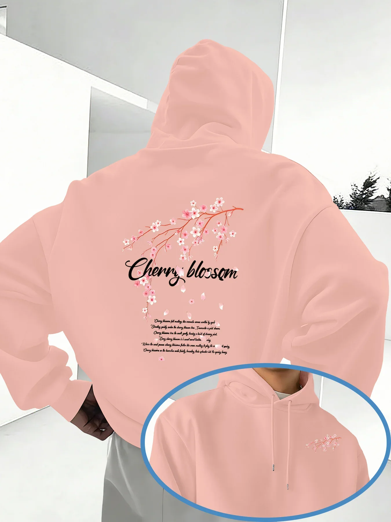 Casual Fashion Cherry Blossom Print Hoodie Daily Campus Commute Outfit Top