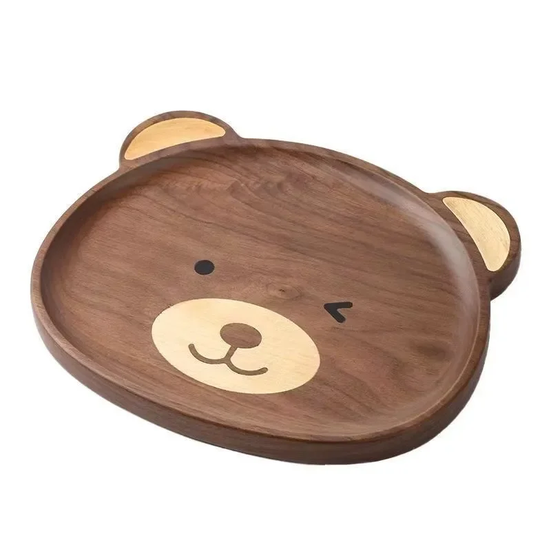 Wooden Bear Shaped Plate Cartoon Fruit Snack Tray Kids Dessert Dish Creative Baby Tableware for Home Dining Decor