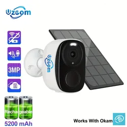 Uzoom 3MP WIFI Security Battery Camera with Solar Panel Wireless Outdoor Human Detect Surveillance IP Camera Color Night