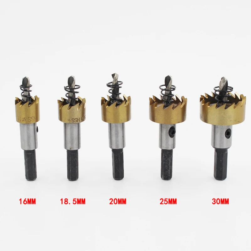 Drillforce 5Pcs Hss Gatenzaag Boren Roestvrij Staal Legering Metalen Frezen Boor Set 16/18.5/20/25/30Mm + 5 Sleutels