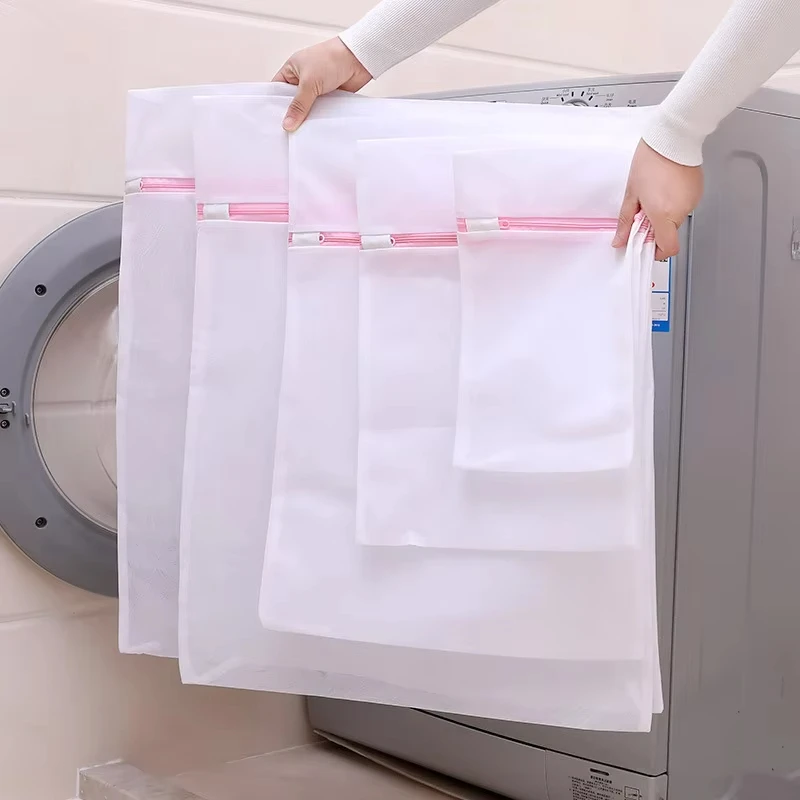 Fine Mesh Laundry Bags Pink Zipper Durable Large Capacity Delicate Lingerie Washing Bag Anti-deformation Clothes Storage Pouch - view 4