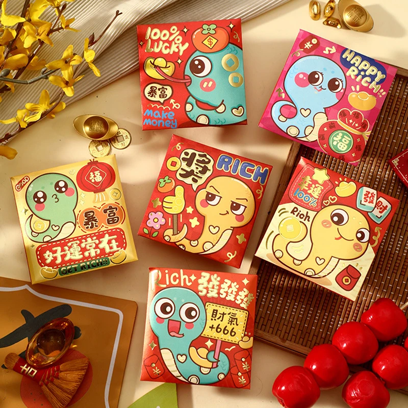 6Pcs 2025 Snake Year Spring Festival Red Envelopes New Year Lucky Money Bag Red Packets Lunar Year Decoration Gifts