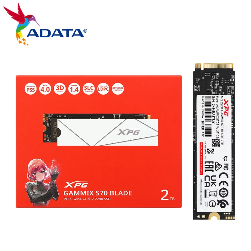 ADATA SSD 1TB 2TB S70 Blade XPG GAMMIX Internal Solid State Disk HD M.2 2280 PCle Gen4x4 SSD Hard Disk Drive For Laptop Desktop