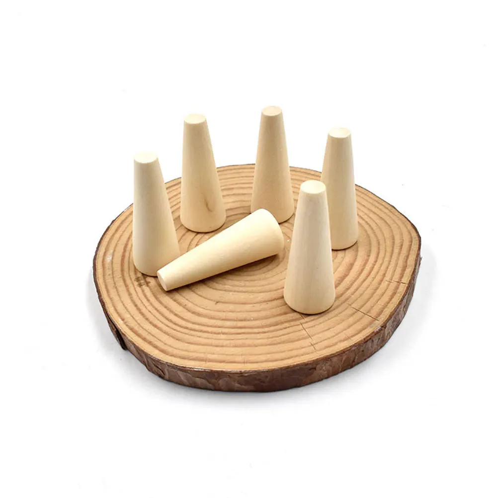 

24Pcs Unfinished Wood Ring Holder Cone Jewelry Display Stand for Selling Ring Stands Retail Counter Display Jewelry Organizer
