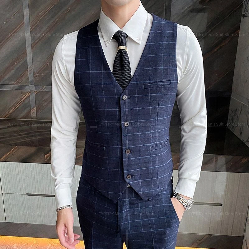 

Men's Vest Korean Style Slim Fit And Dress Pants Business Casual Professional Wedding Groom Groomsman Vest For Man
