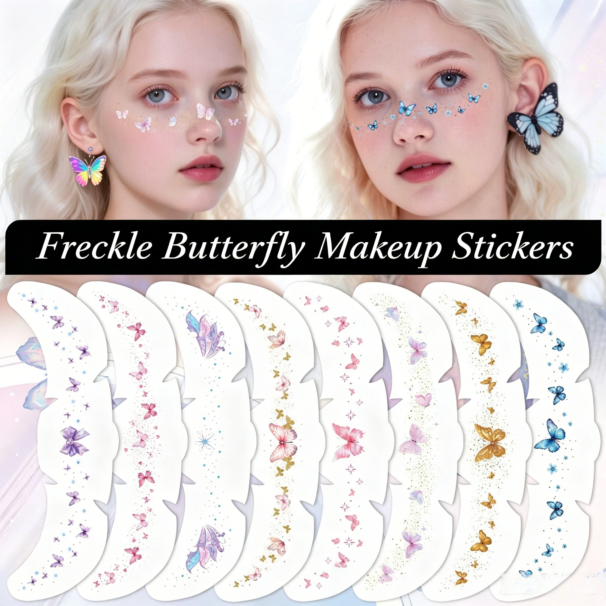 Luxury Butterfly Freckle Face Temporary Tattoos 12Pcs Waterproof Makeup Stickers For Music Festival Party