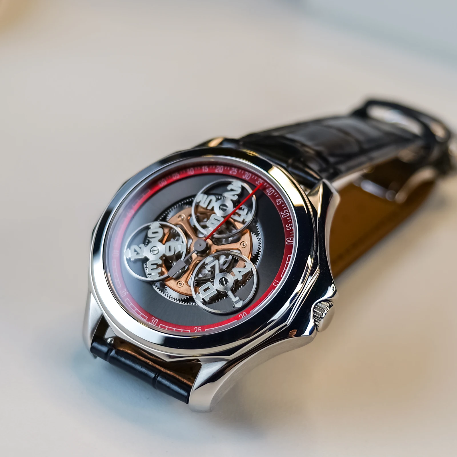 OBLVLO للرجال Darklight 3 أقراص فرعية ساعة يد تعمل بالحركة الأوتوماتيكية العصرية الأزرق ضوء الليل جلد العجل الميكانيكية Rejos DK