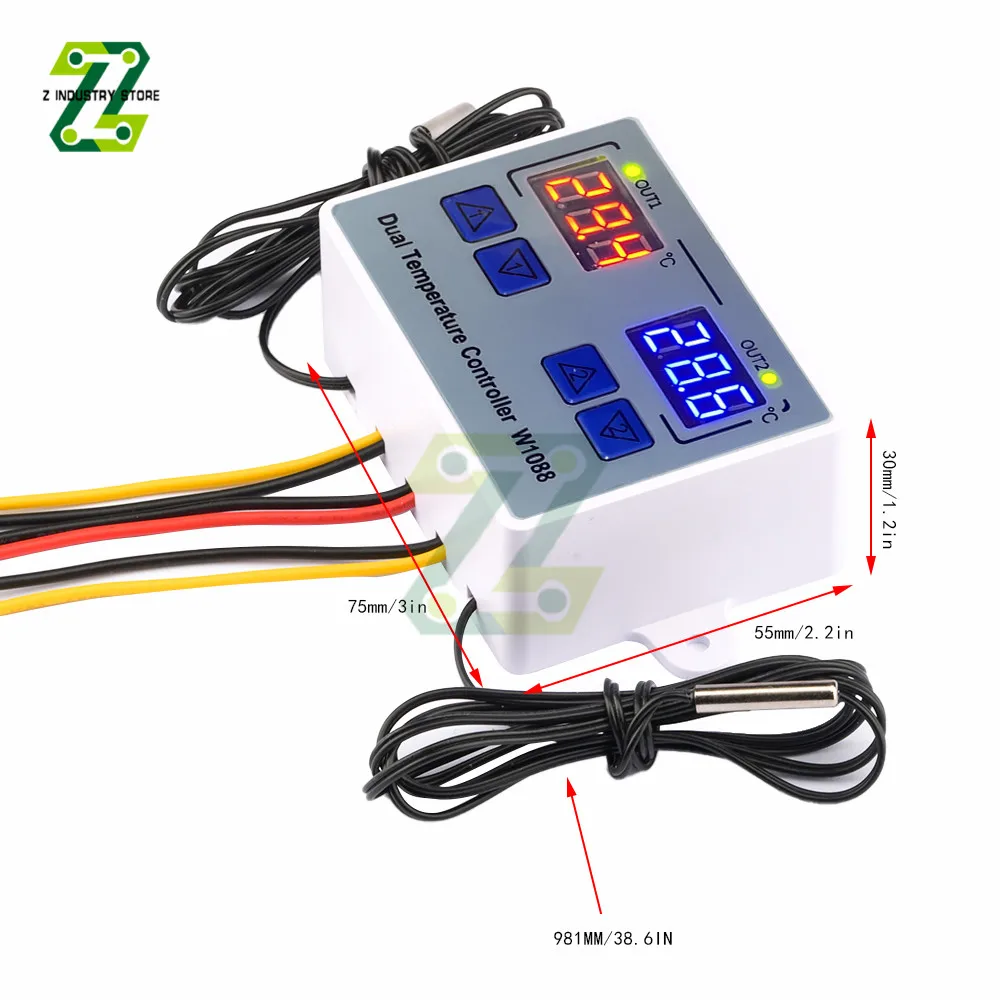 W1088 Dual LED Digital Temperature Sensor Meter Controller Thermostat 12V 24V 220V Aquarium Incubator Thermoregulator