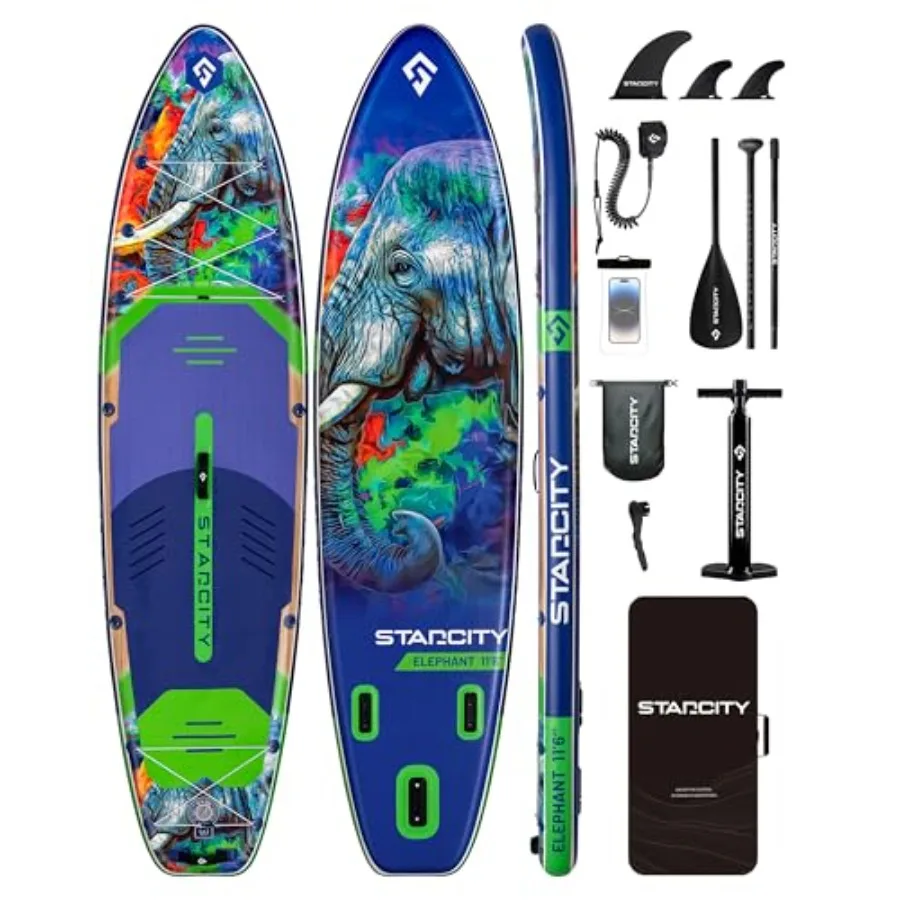 

Inflatable Stand Up Paddleboard for lake and ocean touring PVC material blue extra wide high load design with 450 lb capacity r